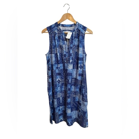 J. McLaughlin Nylee Sleeveless Linen Dress in Diamond Patch Blue Medium NWT - Picture 2 of 9